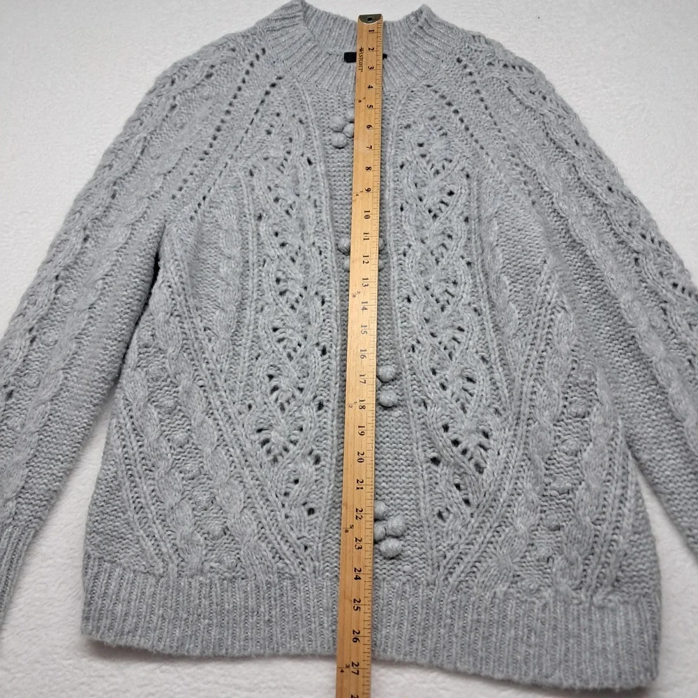 J. Crew Sweater Women's Medium Gray Pointelle Wool Alpaca Popcorn Flowers Winter